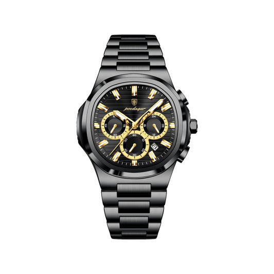 POEDAGAR 834 Men’s Luxury Square Quartz Watch Black– Waterproof Luminous Date Stainless Steel Wristwatch