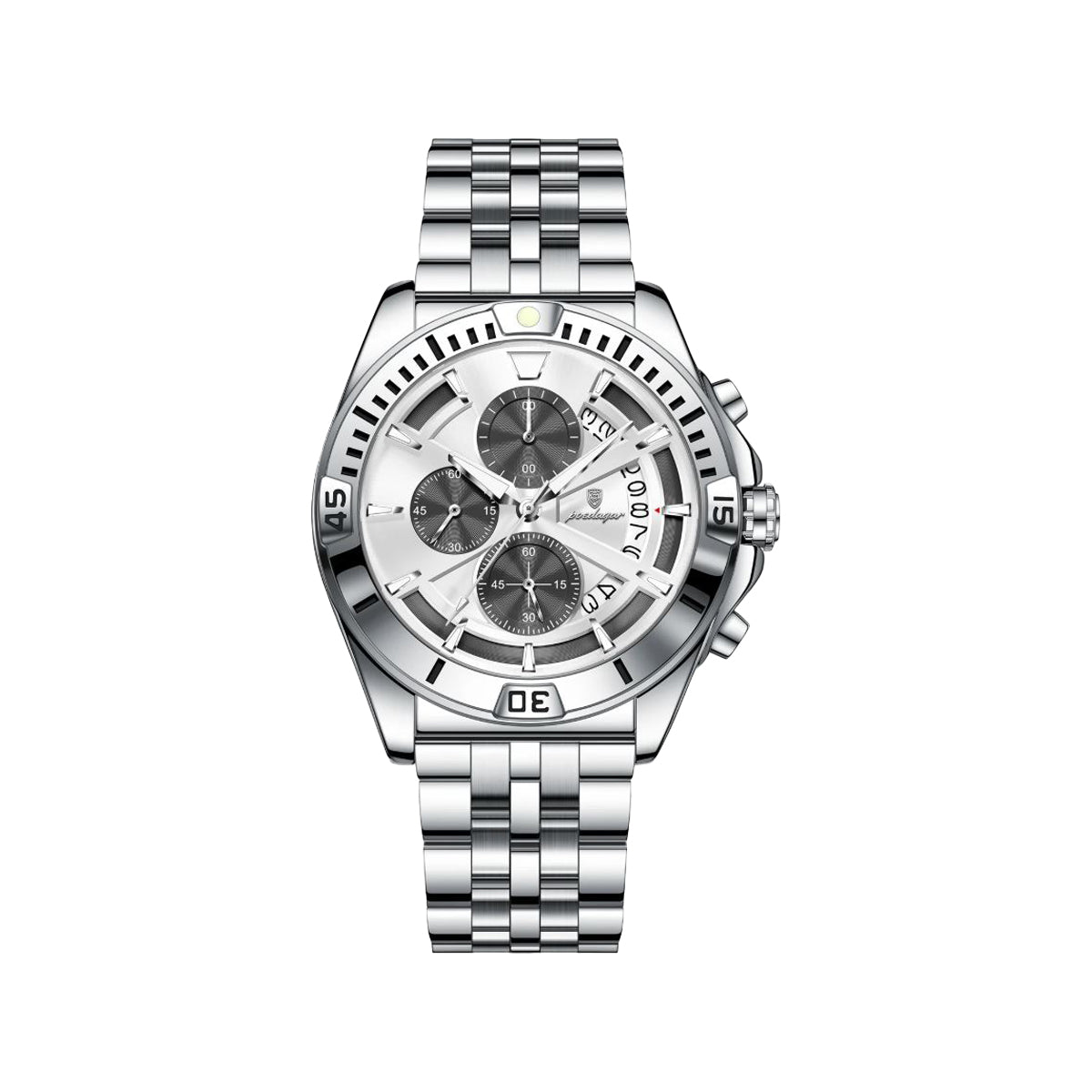 POEDAGAR 695 Men’s Sports Quartz Watch Silver White – Stainless Steel Luxury Chronograph Wristwatch