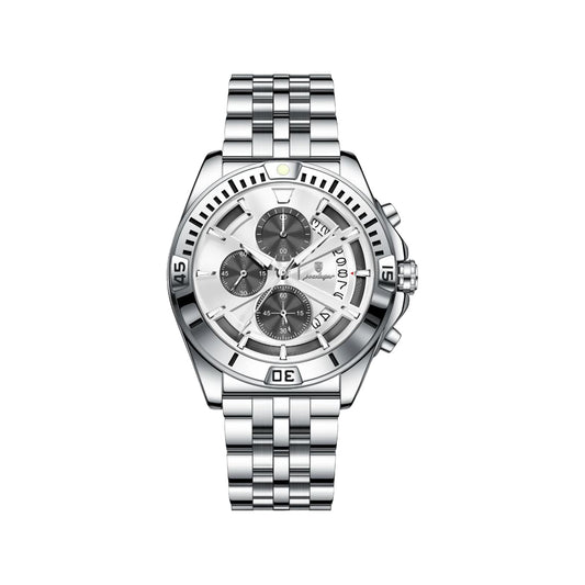 POEDAGAR 695 Men’s Sports Quartz Watch Silver White – Stainless Steel Luxury Chronograph Wristwatch