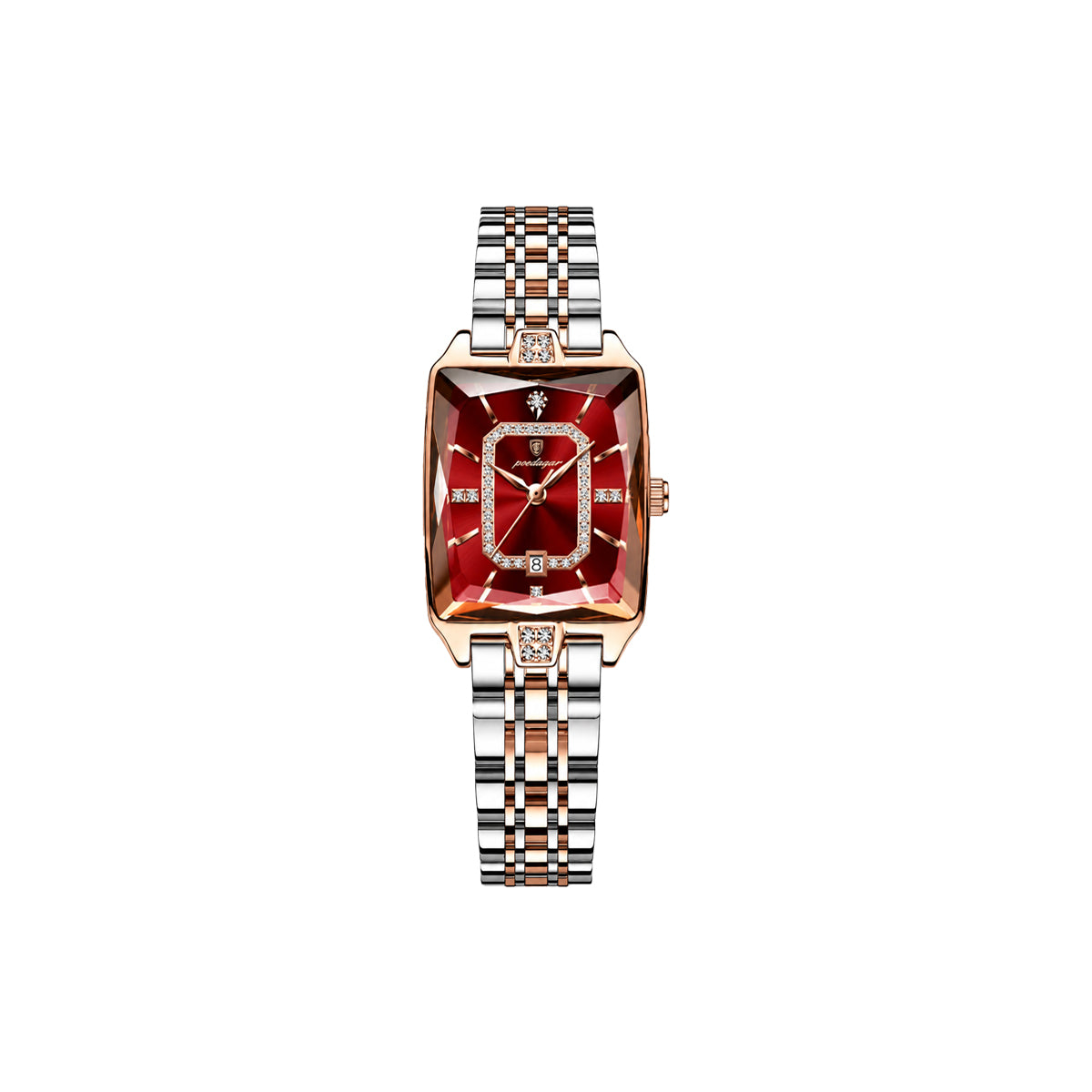 Poedagar 785 Two Tone Red Dial— Women’s Waterproof Rectangle Luxury Quartz Watch