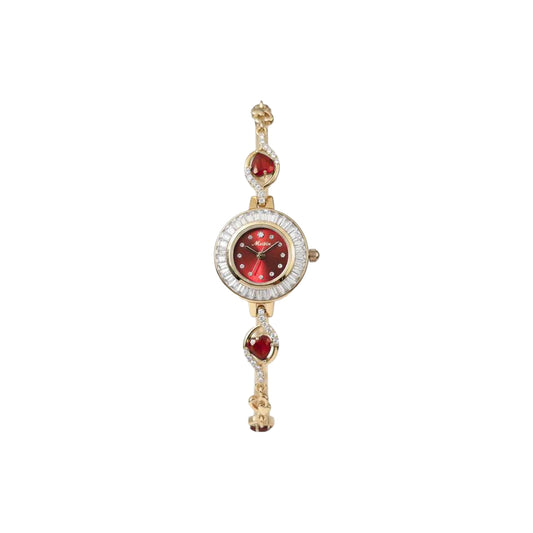 MEIBIN M1699L Fashion Women’s Quartz Watch with Crystal Bracelet & Red Dial