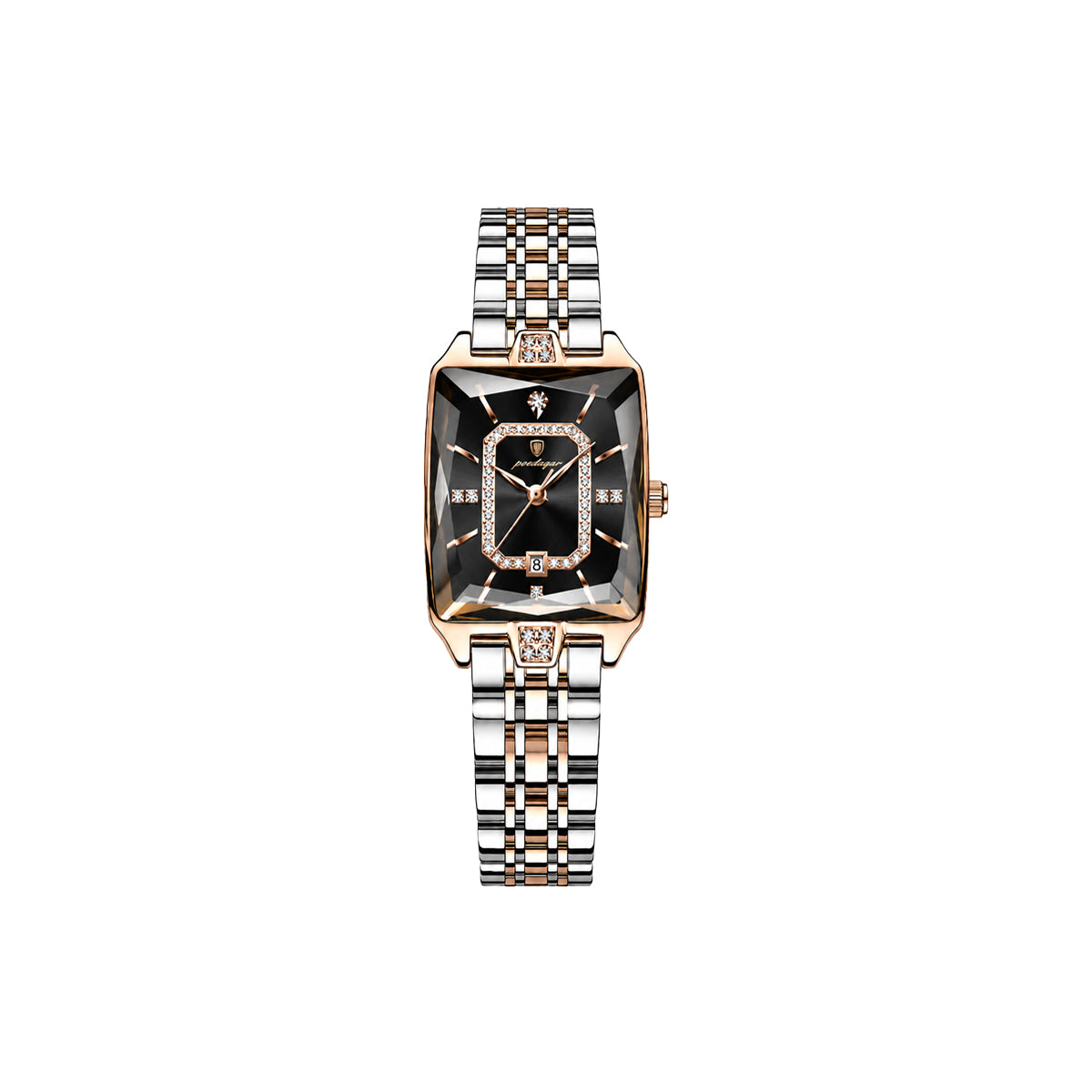 Poedagar 785 Two Tone Black Dial— Women’s Waterproof Rectangle Luxury Quartz Watch