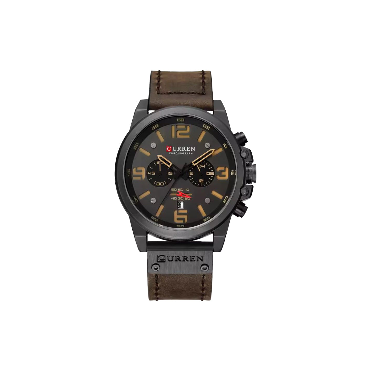 Curren watch with brown leather strap on a white background
