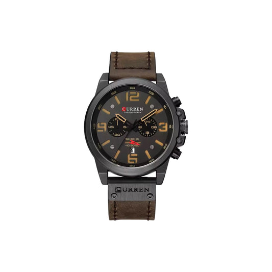 Curren watch with brown leather strap on a white background