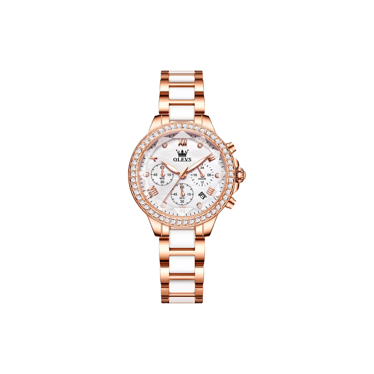 OLEVS 9999 calendar luminous hands watch close up