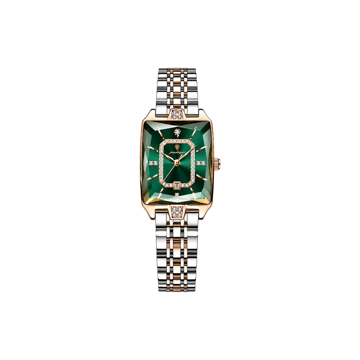 Poedagar 785 Two Tone Green Dial— Women’s Waterproof Rectangle Luxury Quartz Watch