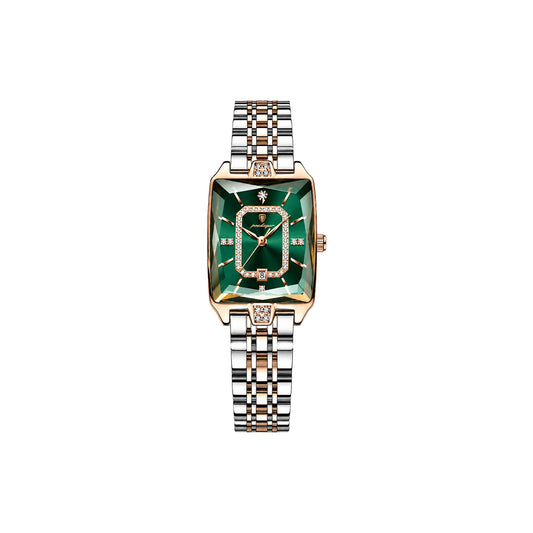 Poedagar 785 Two Tone Green Dial— Women’s Waterproof Rectangle Luxury Quartz Watch