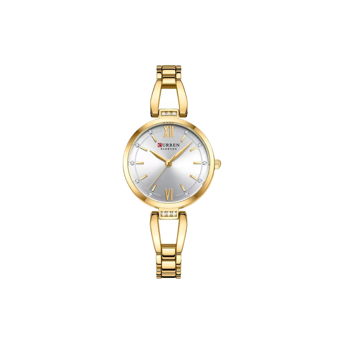 Curren 9092 Golden White— Rhinestone Accent Women’s Stainless Steel Bracelet Watch