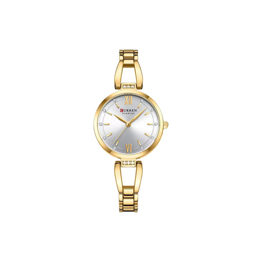 Curren 9092 Golden White— Rhinestone Accent Women’s Stainless Steel Bracelet Watch