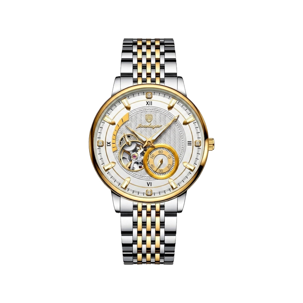 POEDAGAR 1416 Men’s Automatic Mechanical Watch – White Dial Business Elegant Waterproof Wristwatch