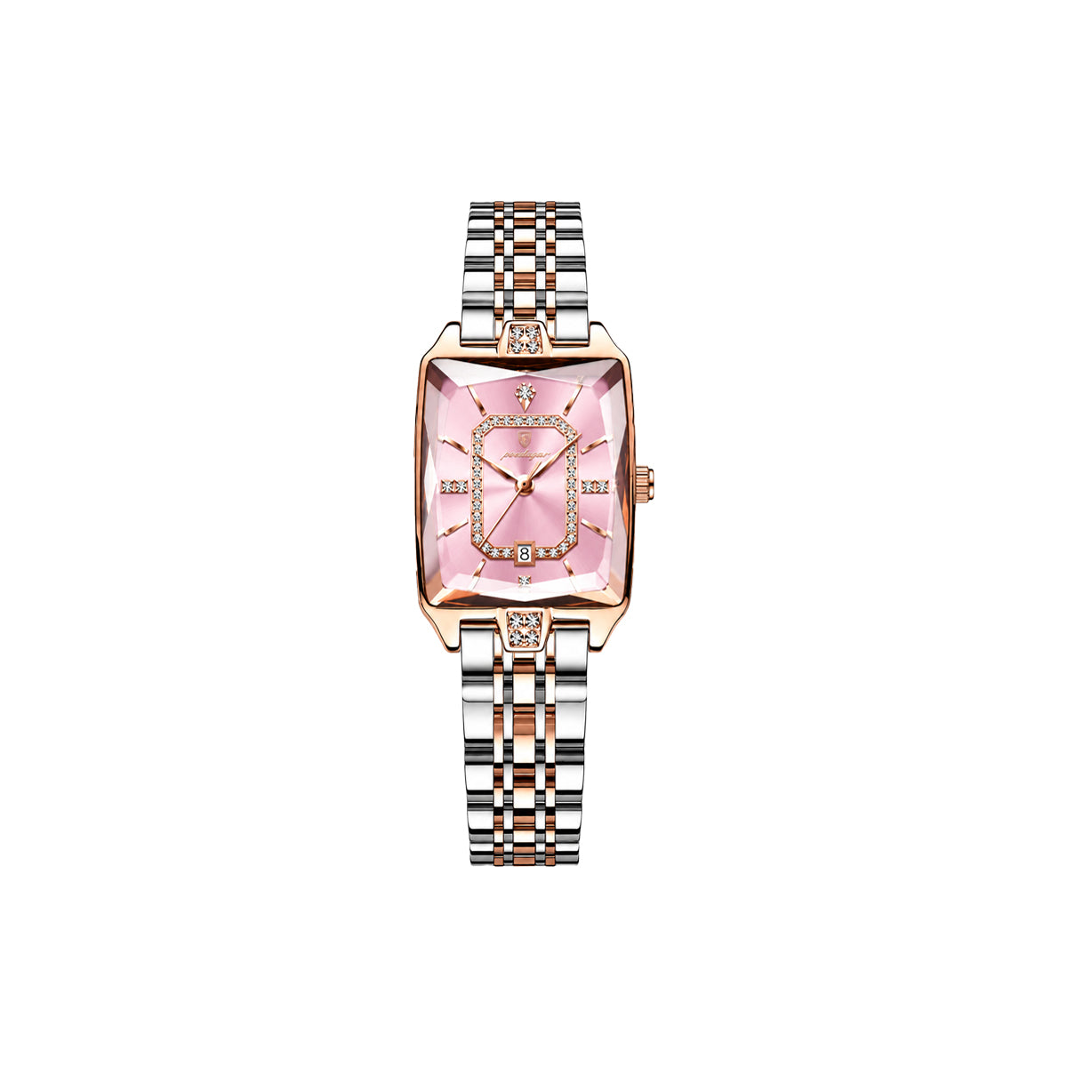 Poedagar 785 Two Tone Pink Dial— Women’s Waterproof Rectangle Luxury Quartz Watch