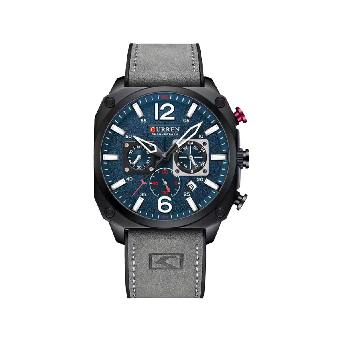 CURREN 8398 Chronograph Men’s Watch – Blue Dial Grey Leather Strap
