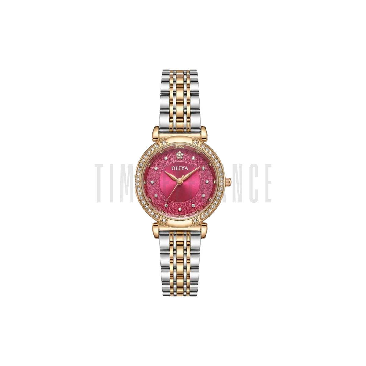 OLIYA 701 Luxury Rose Pink Crystal Dial Women’s Watch – Elegant Two Tone Bracelet