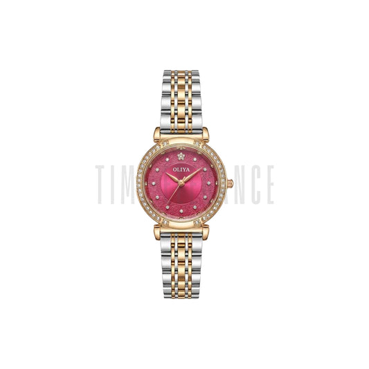 OLIYA 701 Luxury Rose Pink Crystal Dial Women’s Watch – Elegant Two Tone Bracelet