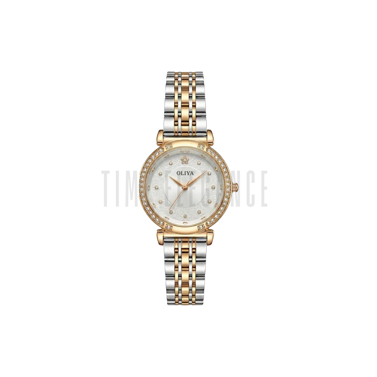 OLIYA 701 Luxury White Crystal Dial Women’s Watch – Elegant Two Tone Bracelet