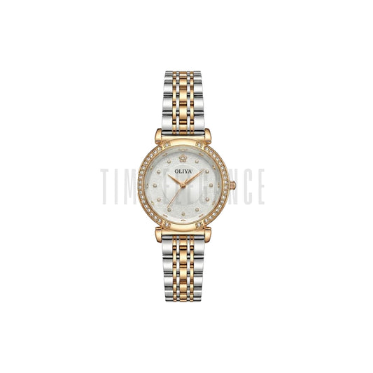 OLIYA 701 Luxury White Crystal Dial Women’s Watch – Elegant Two Tone Bracelet