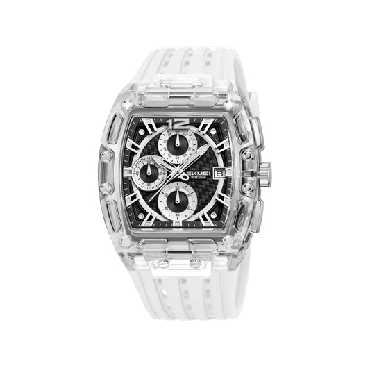 SKMEI 2606 Men’s Big Tonneau Sports Watch White– Multi Functional Waterproof Quartz Wristwatch