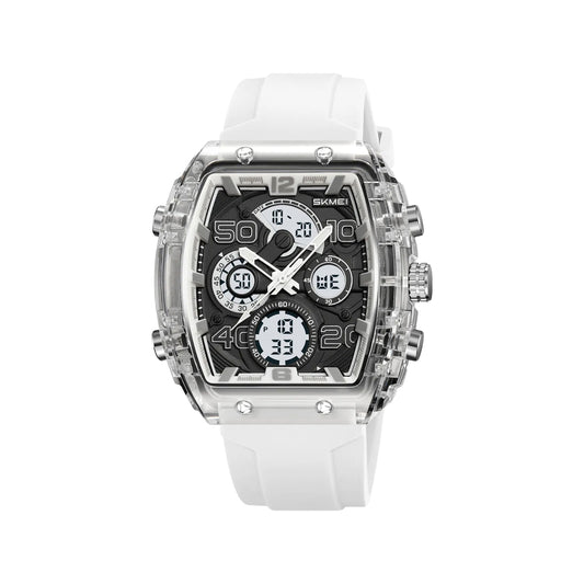 SKMEI 2603 Men’s Tonneau Digital Sports Watch Translucent white– Chrono Waterproof LED Wristwatch