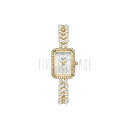 OLIYA 186 Women’s Square Pearl Strap Watch White Dial– Elegant Jewelry Bracelet Quartz Wristwatch