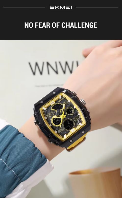 SKMEI 2603 Men’s Tonneau Digital Sports Watch Translucent yellow– Chrono Waterproof LED Wristwatch