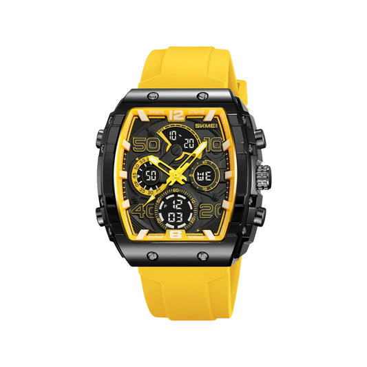 SKMEI 2603 Men’s Tonneau Digital Sports Watch Translucent yellow– Chrono Waterproof LED Wristwatch